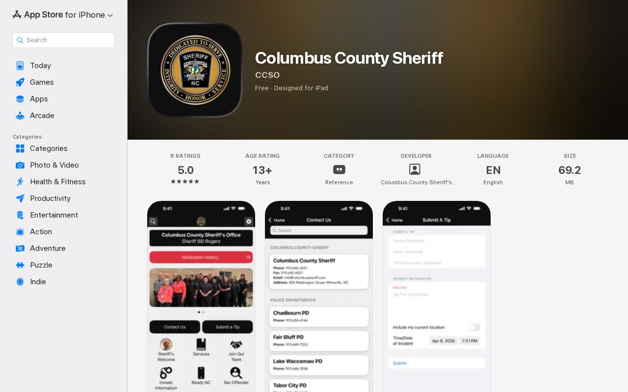 Columbus County Sheriff app current-custody tools and release record limits